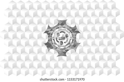 good customer feedback icon inside grey emblem with geometric cube white background