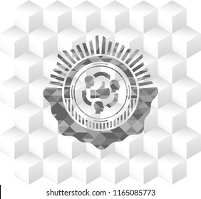 good customer feedback icon inside grey emblem with cube white background