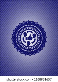 good customer feedback icon inside emblem with denim texture