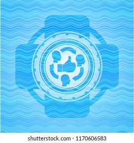 good customer feedback icon inside water representation style emblem.