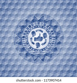good customer feedback icon inside blue polygonal badge.