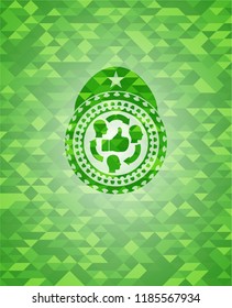 good customer feedback icon inside green mosaic emblem