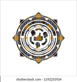good customer feedback icon inside arabic emblem background. Arabesque decoration.