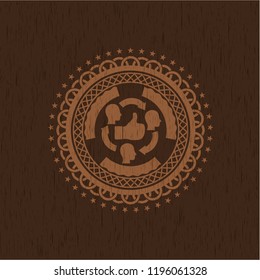 good customer feedback icon inside wooden emblem. Retro
