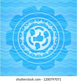 good customer feedback icon inside sky blue water style badge.