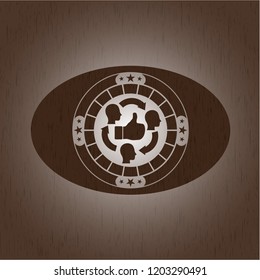 good customer feedback icon inside realistic wood emblem