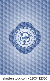 good customer feedback icon inside blue emblem with geometric pattern.