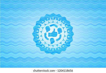 good customer feedback icon inside water concept badge background.