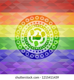 good customer feedback icon inside lgbt colors emblem 