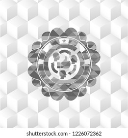 good customer feedback icon inside grey icon or emblem with geometric cube white background