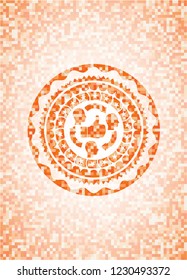good customer feedback icon inside orange mosaic emblem with background