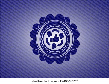 good customer feedback icon inside emblem with jean background