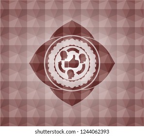 good customer feedback icon inside red badge with geometric pattern. Seamless.