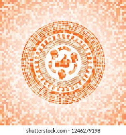 good customer feedback icon inside orange mosaic emblem with background