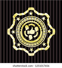 good customer feedback icon inside golden badge or emblem