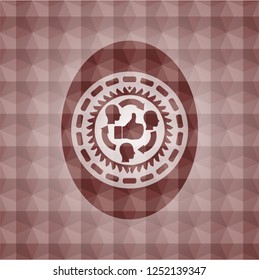 good customer feedback icon inside red emblem with geometric background. Seamless.
