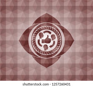 good customer feedback icon inside red geometric pattern emblem. Seamless.