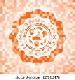 good customer feedback icon inside orange tile background illustration. Square geometric mosaic seamless pattern with emblem inside.