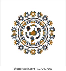 good customer feedback icon inside arabic style badge. Arabesque decoration.