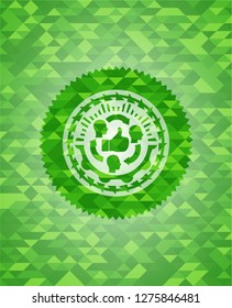good customer feedback icon inside green emblem with mosaic ecological style background