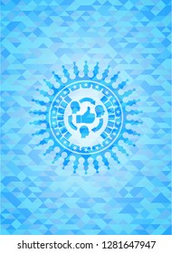 good customer feedback icon inside light blue emblem with mosaic ecological style background