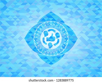 good customer feedback icon inside light blue emblem with mosaic ecological style background