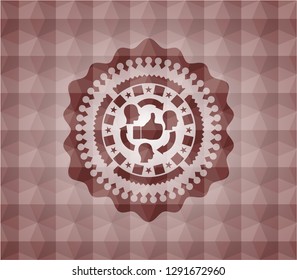 good customer feedback icon inside red badge with geometric background. Seamless.