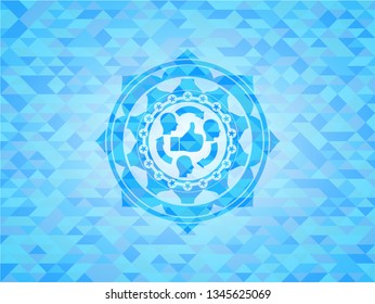 good customer feedback icon inside sky blue mosaic emblem