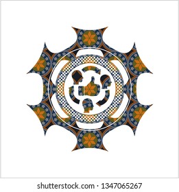 good customer feedback icon inside arabesque badge background. arabic decoration.