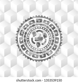 good customer feedback icon inside retro style grey emblem with geometric cube white background