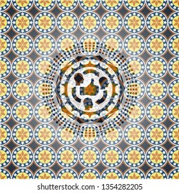 good customer feedback icon inside arabic style badge. Arabesque decoration.