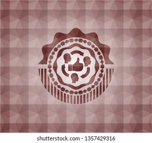 good customer feedback icon inside red seamless geometric pattern emblem. Seamless.