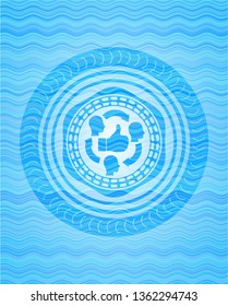 good customer feedback icon inside light blue water badge background.