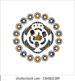 good customer feedback icon inside arabesque emblem background. arabic decoration.