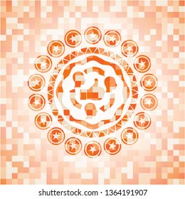 good customer feedback icon inside abstract orange mosaic emblem with background