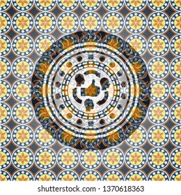 good customer feedback icon inside arabic style badge. Arabesque decoration.
