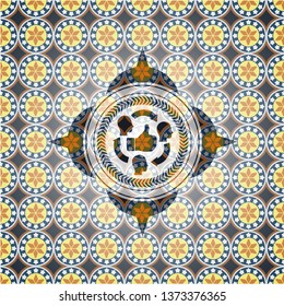 good customer feedback icon inside arabic style badge. Arabesque decoration.