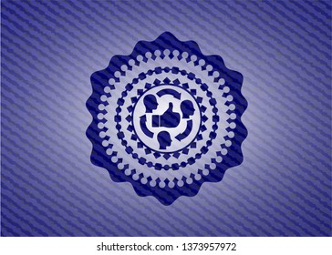 good customer feedback icon inside badge with denim texture