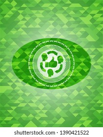 good customer feedback icon inside green emblem. Mosaic background