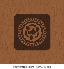 good customer feedback icon inside wooden emblem. Retro