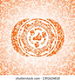 good customer feedback icon inside orange mosaic emblem with background