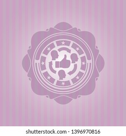 good customer feedback icon inside pink emblem. Retro