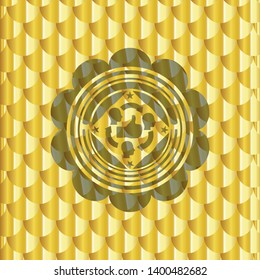 good customer feedback icon inside shiny golden badge. Scales pattern. Vector Illustration. Detailed.