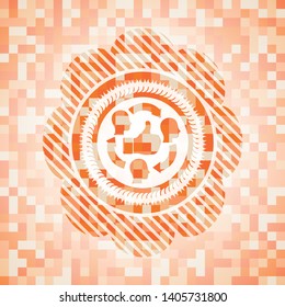 good customer feedback icon inside abstract orange mosaic emblem with background