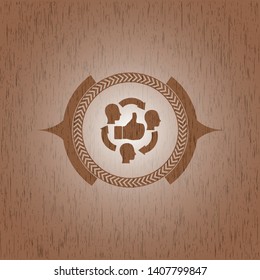good customer feedback icon inside wood badge or emblem