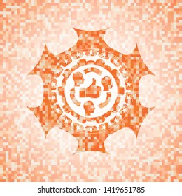 good customer feedback icon inside orange mosaic emblem with background