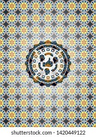 good customer feedback icon inside arabic style badge. Arabesque decoration.