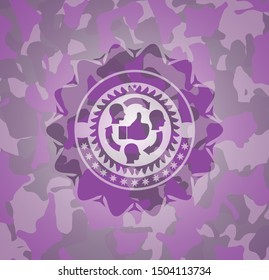 good customer feedback icon inside pink and purple camo texture