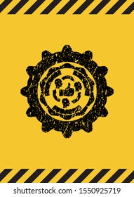 good customer feedback icon inside warning sign, black grunge emblem. Vector Illustration. Detailed.