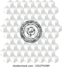 good customer feedback icon inside grey icon or emblem with geometric cube white background